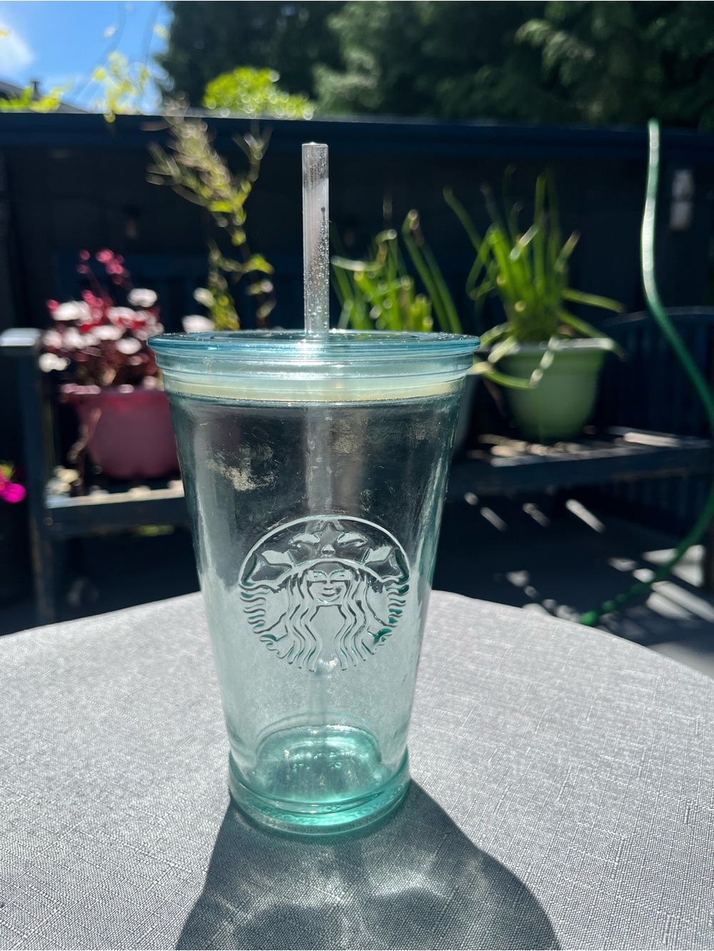 Starbucks Aqua Recycled Glass Cold Cup 16 oz With Lid & Straw